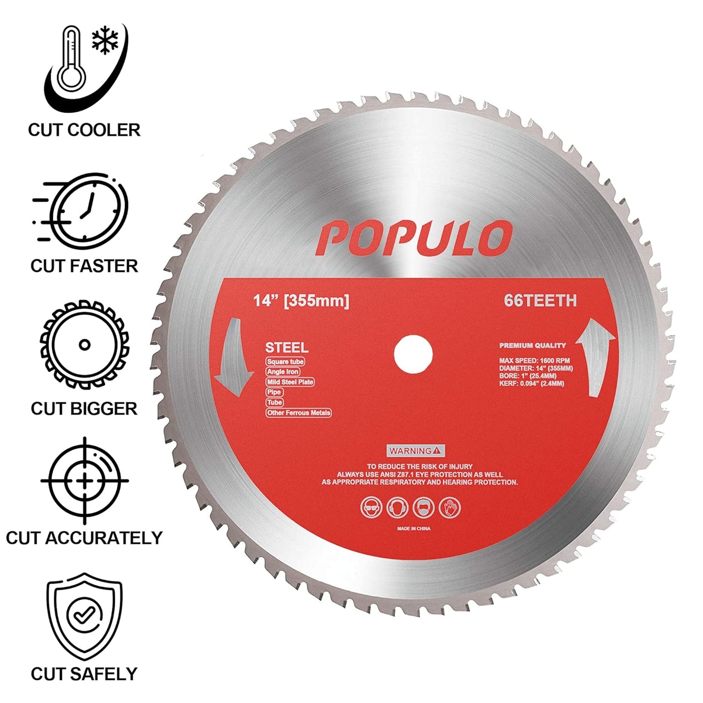 14-Inch 66 Teeth Dry Cut and Ferrous Metal Cement Saw Blade for Common to Most 14In and 15In Metal Cutting Saws on the Market