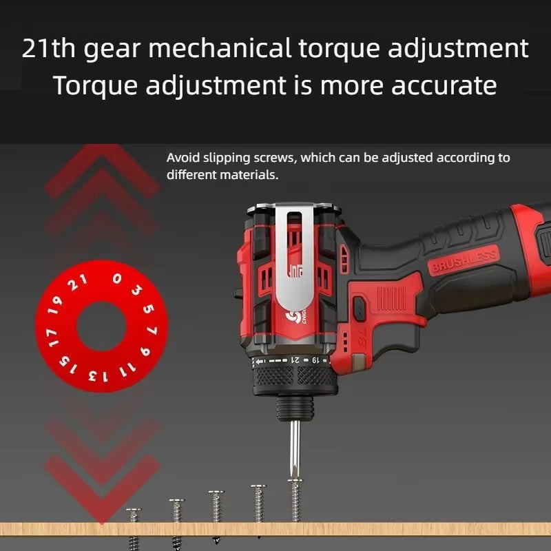 CHIGO Brushless Electric Drill Cordless Knockable Driller Driver 80N.M 18V Screwdriver Li-Ion Battery Electric Power Tools